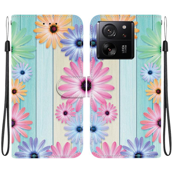 Funda de cuero para teléfono con dibujo de colores y textura de cristal, For Xiaomi 13T / 13T Pro
