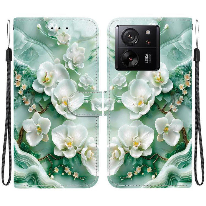 Funda de cuero para teléfono con dibujo de colores y textura de cristal, For Xiaomi 13T / 13T Pro