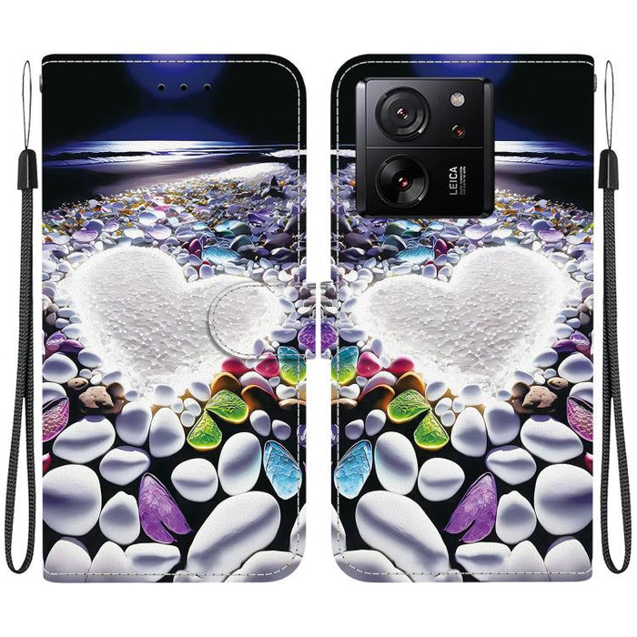 Funda de cuero para teléfono con dibujo de colores y textura de cristal, For Xiaomi 13T / 13T Pro
