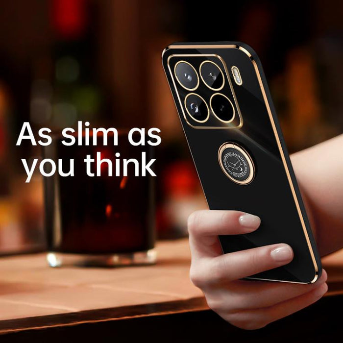 Funda para teléfono de TPU con borde recto y galvanizada 6D de XINLI con soporte para anillo, For Xiaomi 15 Pro, For Xiaomi 15