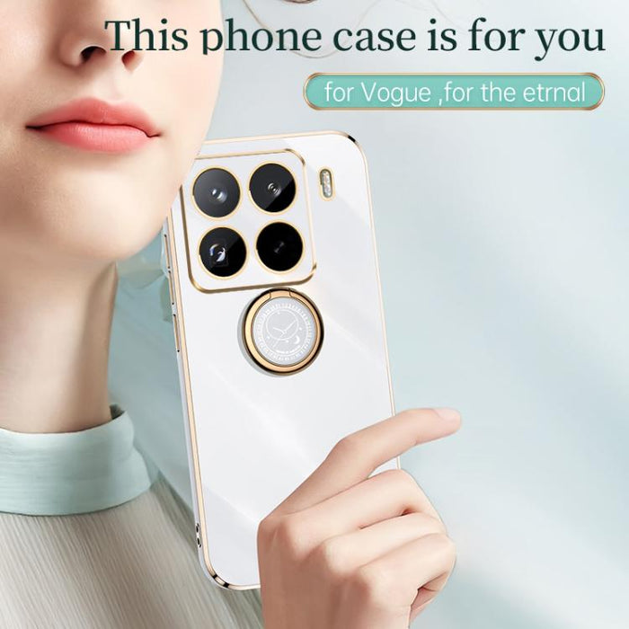 Funda para teléfono de TPU con borde recto y galvanizada 6D de XINLI con soporte para anillo, For Xiaomi 15 Pro, For Xiaomi 15