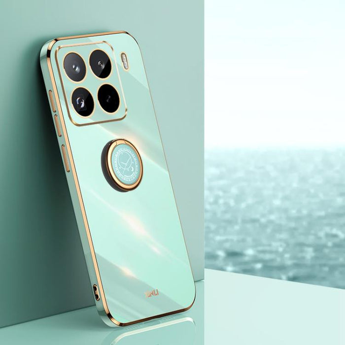 Funda para teléfono de TPU con borde recto y galvanizada 6D de XINLI con soporte para anillo, For Xiaomi 15 Pro, For Xiaomi 15