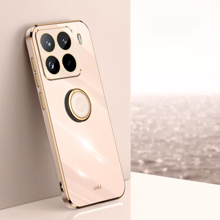 Funda para teléfono de TPU con borde recto y galvanizada 6D de XINLI con soporte para anillo, For Xiaomi 15 Pro, For Xiaomi 15