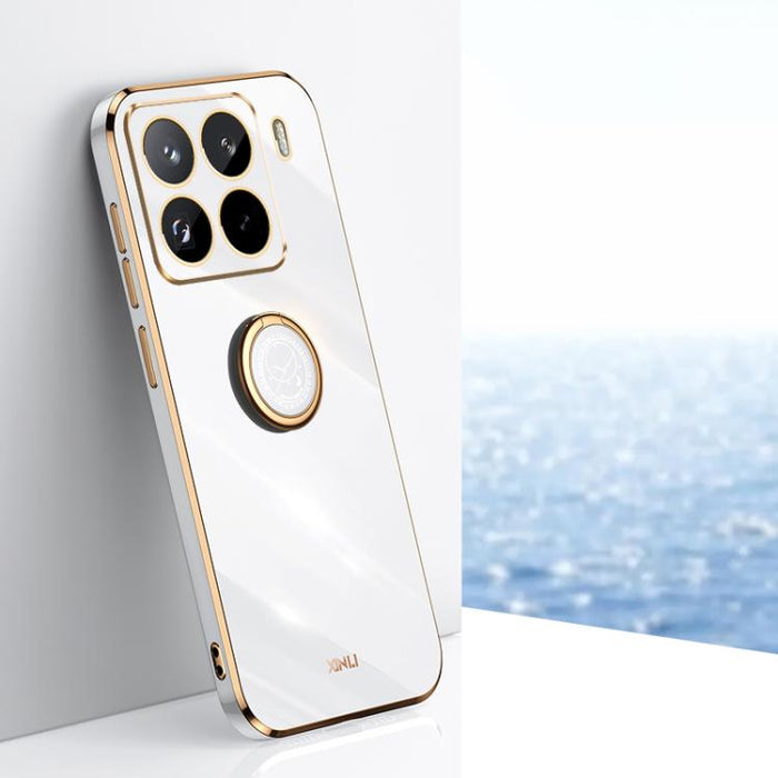 Funda para teléfono de TPU con borde recto y galvanizada 6D de XINLI con soporte para anillo, For Xiaomi 15 Pro, For Xiaomi 15