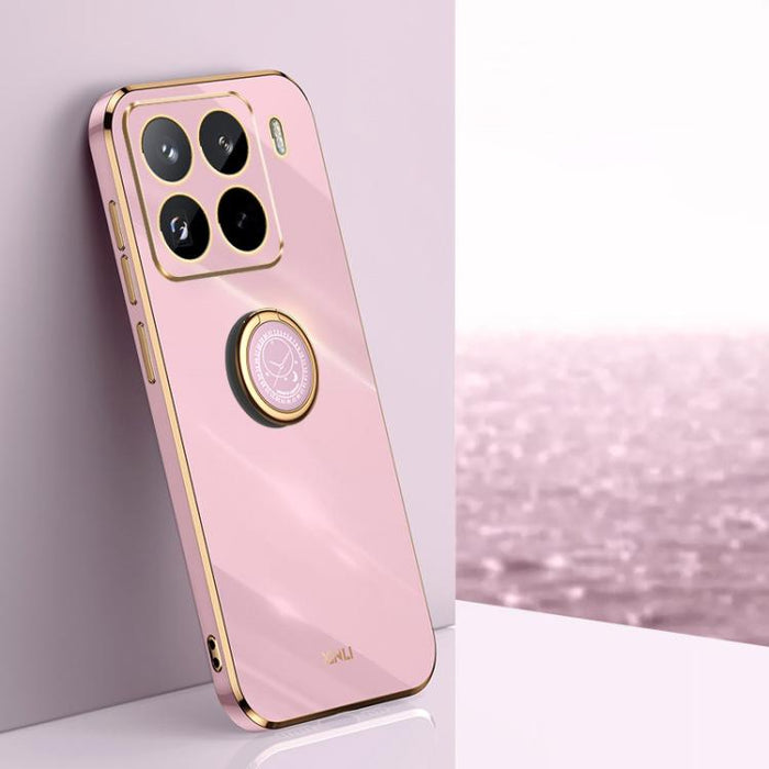 Funda para teléfono de TPU con borde recto y galvanizada 6D de XINLI con soporte para anillo, For Xiaomi 15 Pro, For Xiaomi 15