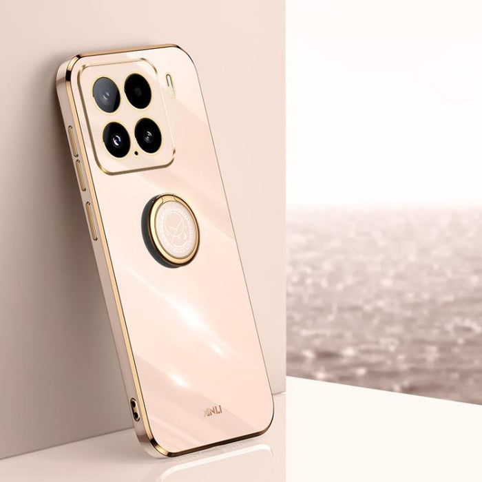 Funda para teléfono de TPU con borde recto y galvanizada 6D de XINLI con soporte para anillo, For Xiaomi 15 Pro, For Xiaomi 15