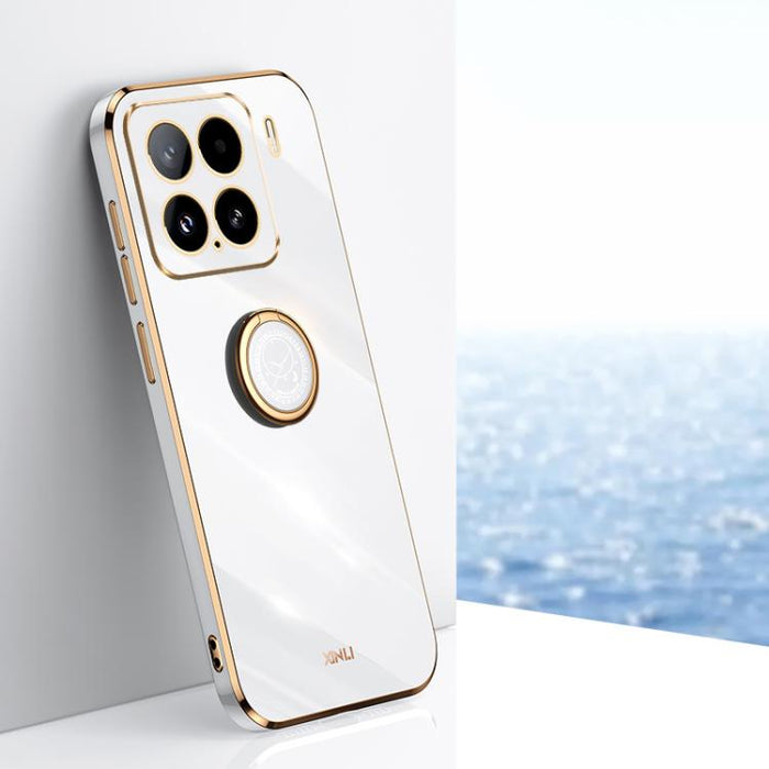 Funda para teléfono de TPU con borde recto y galvanizada 6D de XINLI con soporte para anillo, For Xiaomi 15 Pro, For Xiaomi 15