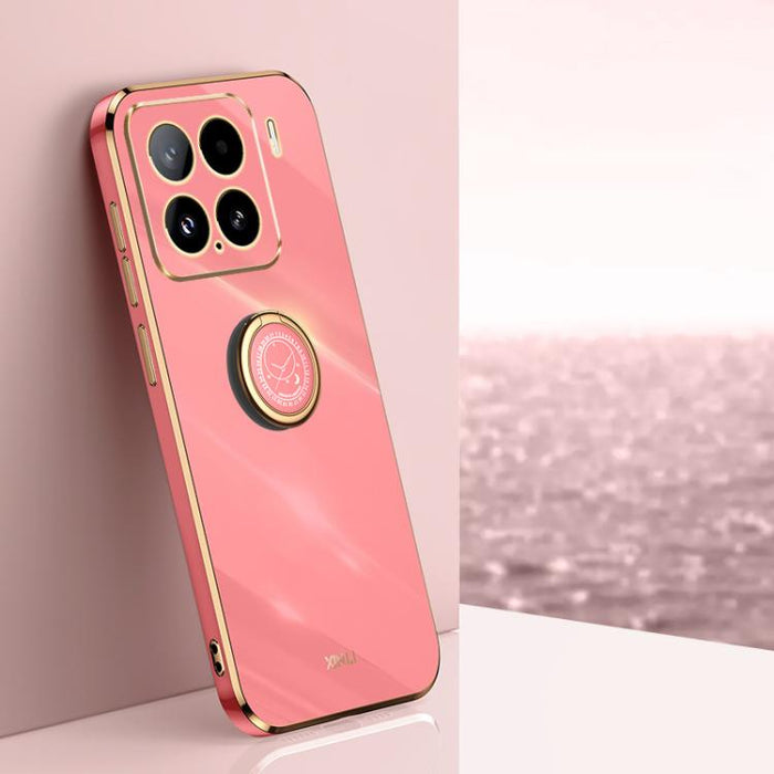 Funda para teléfono de TPU con borde recto y galvanizada 6D de XINLI con soporte para anillo, For Xiaomi 15 Pro, For Xiaomi 15