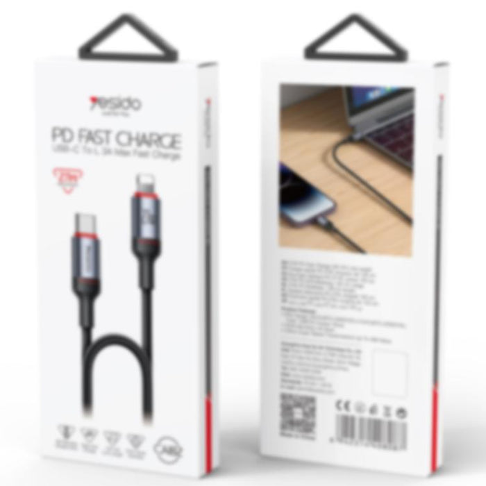 Cable de datos de carga Yesido CA182 PD27W 3A USB-C/Tipo-C a 8 pines, longitud: 1,2 m, CA182