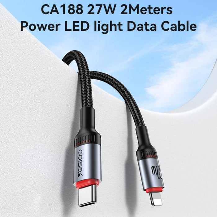 Cable de datos de carga Yesido CA182 PD27W 3A USB-C/Tipo-C a 8 pines, longitud: 1,2 m, CA182