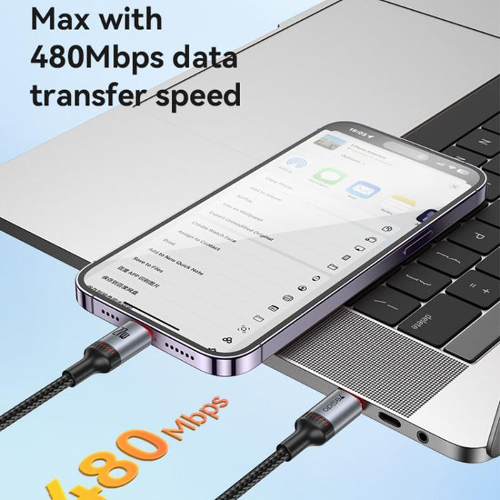Cable de datos de carga Yesido CA182 PD27W 3A USB-C/Tipo-C a 8 pines, longitud: 1,2 m, CA182