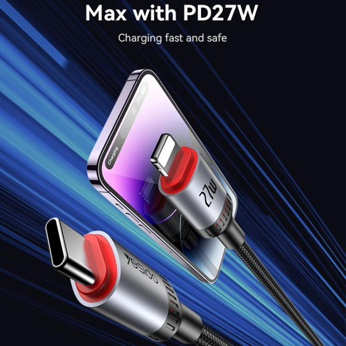 Cable de datos de carga Yesido CA184 PD27W 3A USB-C/Tipo-C a 8 pines, longitud: 2 m, CA184