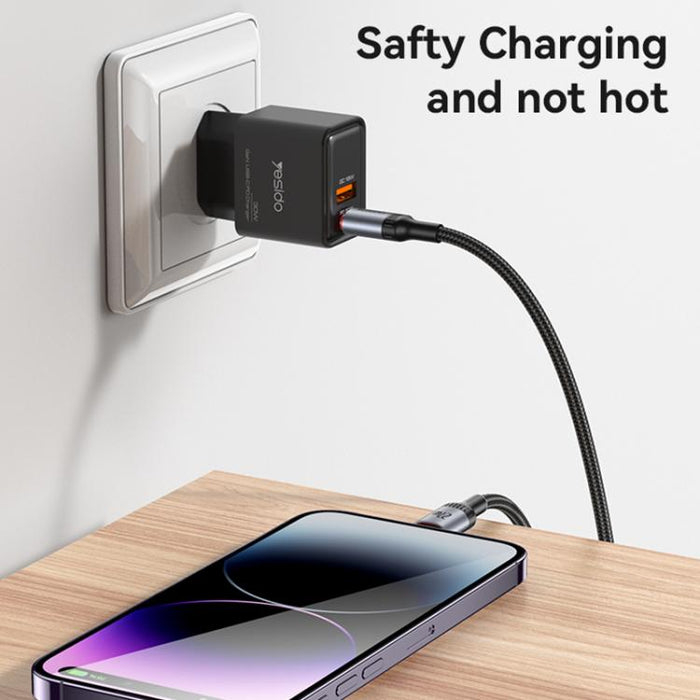 Cable de datos de carga Yesido CA184 PD27W 3A USB-C/Tipo-C a 8 pines, longitud: 2 m, CA184