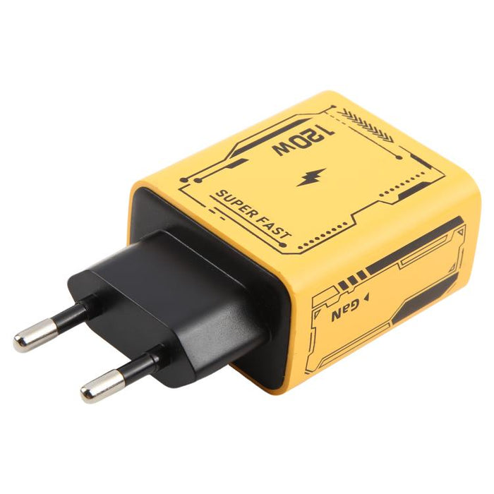 Adaptador de carga KO-72 GaN de 120 W, 4 puertos, 2 PD, 2 QC 3.0 USB y cargador rápido USB-C/Tipo-C, EU Plug, US Plug