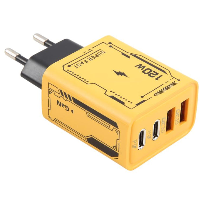 Adaptador de carga KO-72 GaN de 120 W, 4 puertos, 2 PD, 2 QC 3.0 USB y cargador rápido USB-C/Tipo-C, EU Plug, US Plug