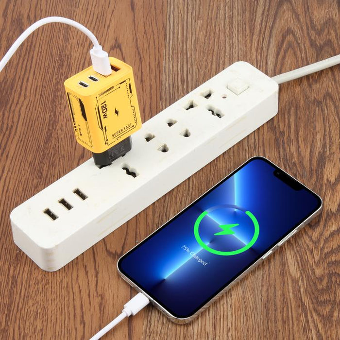 Adaptador de carga KO-72 GaN de 120 W, 4 puertos, 2 PD, 2 QC 3.0 USB y cargador rápido USB-C/Tipo-C, EU Plug, US Plug