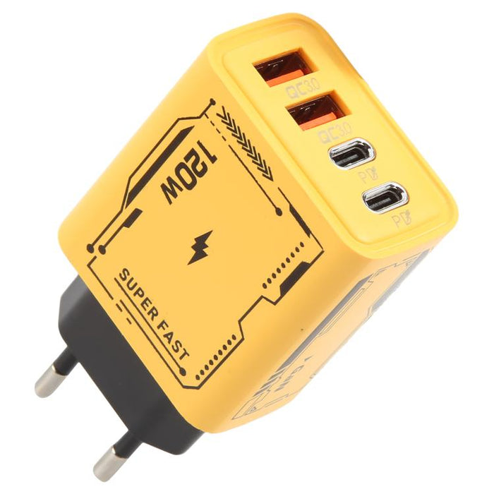 Adaptador de carga KO-72 GaN de 120 W, 4 puertos, 2 PD, 2 QC 3.0 USB y cargador rápido USB-C/Tipo-C, EU Plug, US Plug