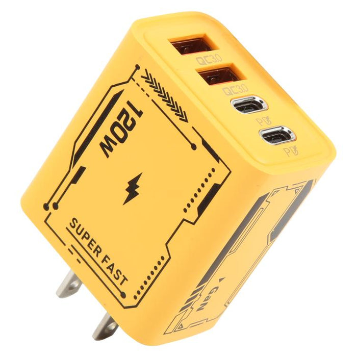 Adaptador de carga KO-72 GaN de 120 W, 4 puertos, 2 PD, 2 QC 3.0 USB y cargador rápido USB-C/Tipo-C, EU Plug, US Plug