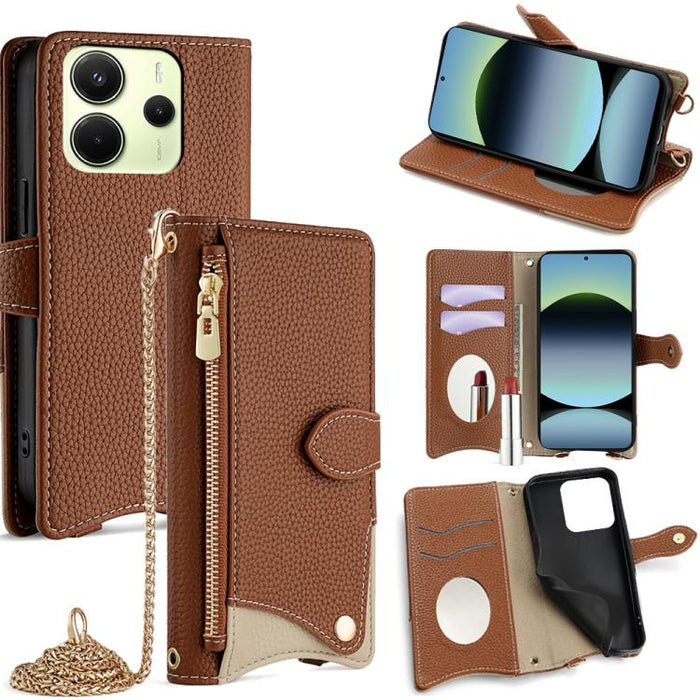 Funda para teléfono de piel de lichi con forma de cola de pez y cadena cruzada, For Redmi K90, For Redmi K90 Pro Max, For Redmi 15C 5G / 4G EU 173mm / Poco C85 5G, For Redmi 15C 5G / 4G Global 171mm / Poco C85 4G, For Redmi K80 Ultra                   ...