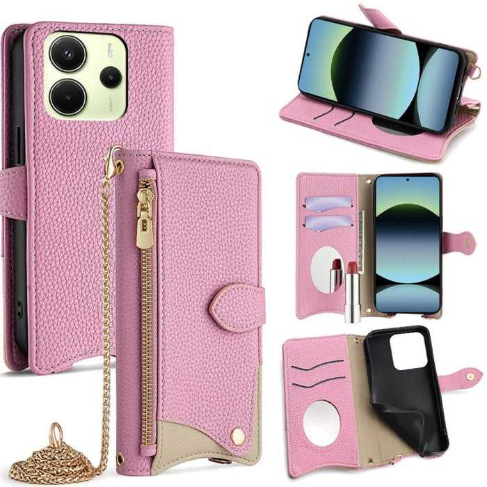 Funda para teléfono de piel de lichi con forma de cola de pez y cadena cruzada, For Redmi K90, For Redmi K90 Pro Max, For Redmi 15C 5G / 4G EU 173mm / Poco C85 5G, For Redmi 15C 5G / 4G Global 171mm / Poco C85 4G, For Redmi K80 Ultra                   ...