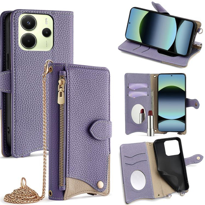 Funda para teléfono de piel de lichi con forma de cola de pez y cadena cruzada, For Redmi K90, For Redmi K90 Pro Max, For Redmi 15C 5G / 4G EU 173mm / Poco C85 5G, For Redmi 15C 5G / 4G Global 171mm / Poco C85 4G, For Redmi K80 Ultra                   ...