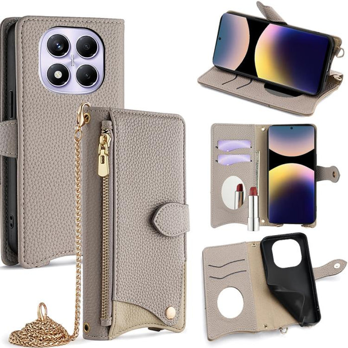 Funda para teléfono de piel de lichi con forma de cola de pez y cadena cruzada, For Redmi K90, For Redmi K90 Pro Max, For Redmi 15C 5G / 4G EU 173mm / Poco C85 5G, For Redmi 15C 5G / 4G Global 171mm / Poco C85 4G, For Redmi K80 Ultra                   ...