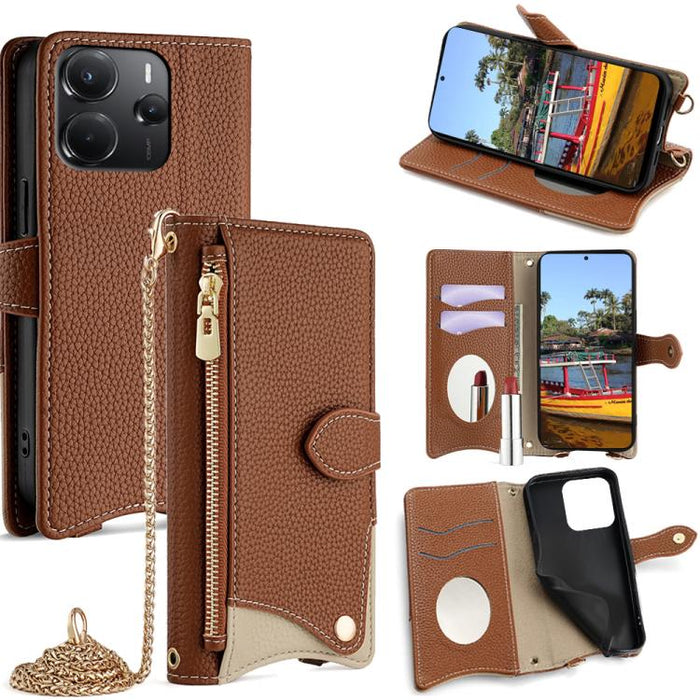 Funda para teléfono de piel de lichi con forma de cola de pez y cadena cruzada, For Redmi K90, For Redmi K90 Pro Max, For Redmi 15C 5G / 4G EU 173mm / Poco C85 5G, For Redmi 15C 5G / 4G Global 171mm / Poco C85 4G, For Redmi K80 Ultra                   ...
