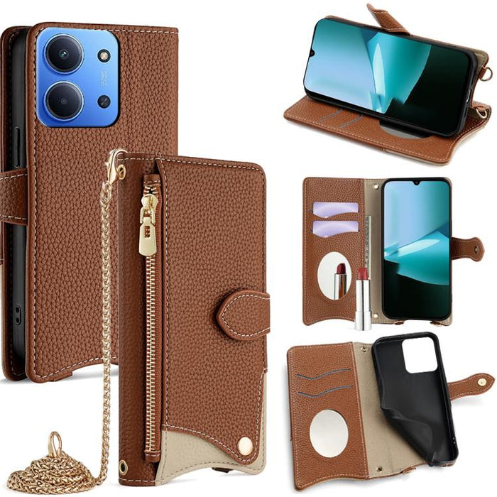 Funda para teléfono de piel de lichi con forma de cola de pez y cadena cruzada, For Redmi K90, For Redmi K90 Pro Max, For Redmi 15C 5G / 4G EU 173mm / Poco C85 5G, For Redmi 15C 5G / 4G Global 171mm / Poco C85 4G, For Redmi K80 Ultra                   ...