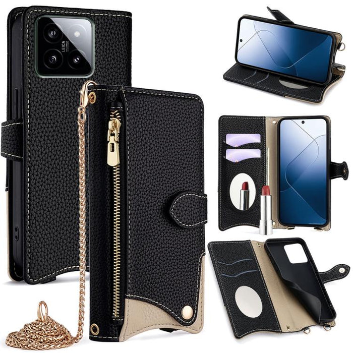 Funda para teléfono de piel de lichi con forma de cola de pez y cadena cruzada, For Xiaomi 17 Pro Max, For Xiaomi 17 Pro, For Xiaomi 17, For Xiaomi Civi 5 Pro, For Xiaomi 15 Ultra, For Xiaomi 14