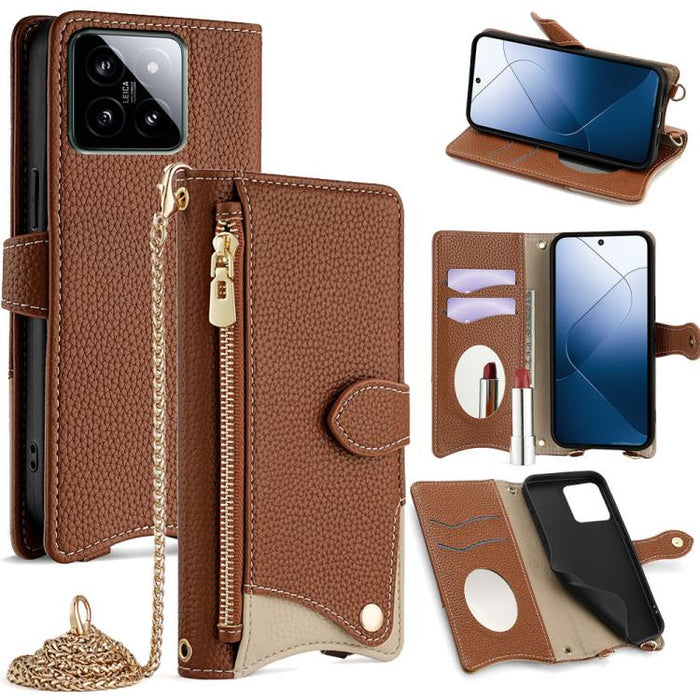 Funda para teléfono de piel de lichi con forma de cola de pez y cadena cruzada, For Xiaomi 17 Pro Max, For Xiaomi 17 Pro, For Xiaomi 17, For Xiaomi Civi 5 Pro, For Xiaomi 15 Ultra, For Xiaomi 14