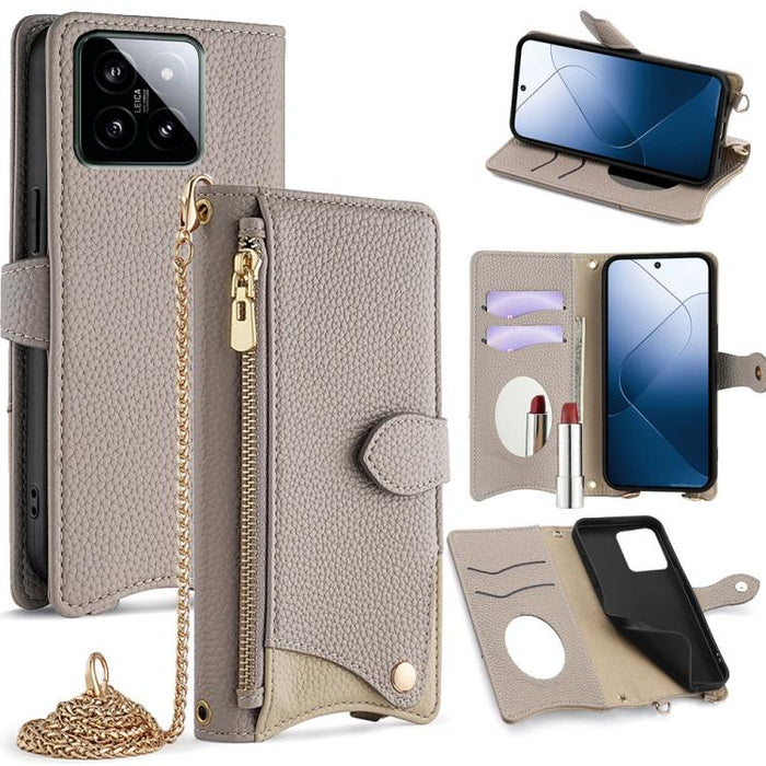 Funda para teléfono de piel de lichi con forma de cola de pez y cadena cruzada, For Xiaomi 17 Pro Max, For Xiaomi 17 Pro, For Xiaomi 17, For Xiaomi Civi 5 Pro, For Xiaomi 15 Ultra, For Xiaomi 14