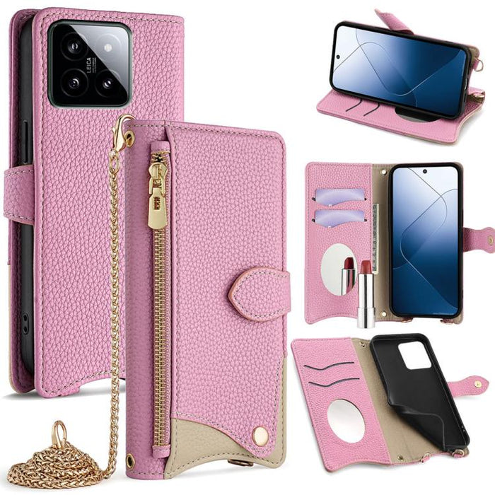 Funda para teléfono de piel de lichi con forma de cola de pez y cadena cruzada, For Xiaomi 17 Pro Max, For Xiaomi 17 Pro, For Xiaomi 17, For Xiaomi Civi 5 Pro, For Xiaomi 15 Ultra, For Xiaomi 14