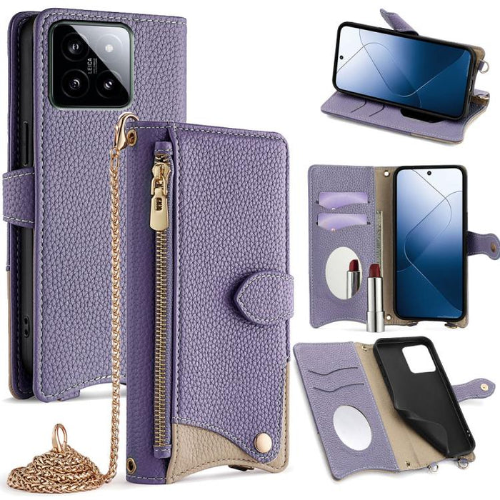 Funda para teléfono de piel de lichi con forma de cola de pez y cadena cruzada, For Xiaomi 17 Pro Max, For Xiaomi 17 Pro, For Xiaomi 17, For Xiaomi Civi 5 Pro, For Xiaomi 15 Ultra, For Xiaomi 14