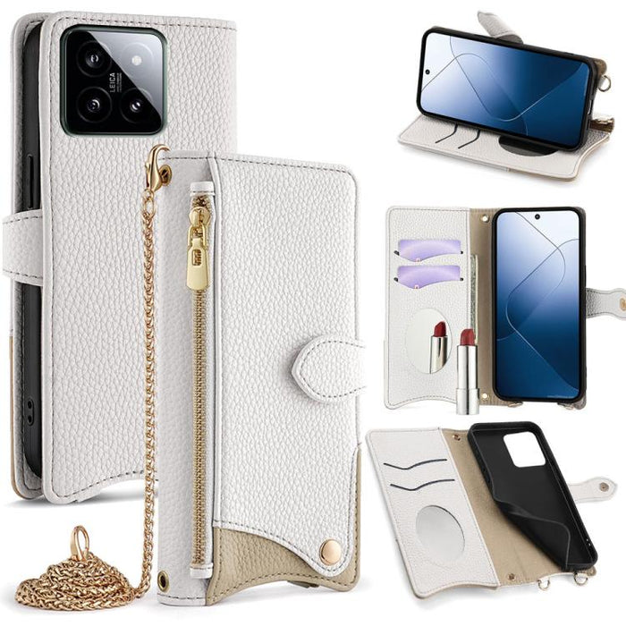 Funda para teléfono de piel de lichi con forma de cola de pez y cadena cruzada, For Xiaomi 17 Pro Max, For Xiaomi 17 Pro, For Xiaomi 17, For Xiaomi Civi 5 Pro, For Xiaomi 15 Ultra, For Xiaomi 14
