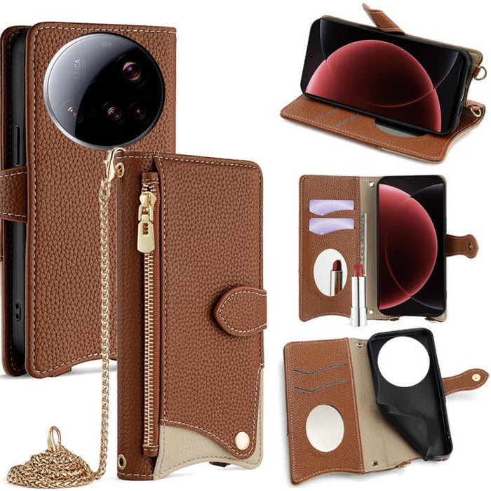 Funda para teléfono de piel de lichi con forma de cola de pez y cadena cruzada, For Xiaomi 17 Pro Max, For Xiaomi 17 Pro, For Xiaomi 17, For Xiaomi Civi 5 Pro, For Xiaomi 15 Ultra, For Xiaomi 14