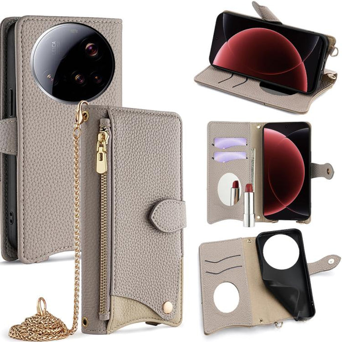 Funda para teléfono de piel de lichi con forma de cola de pez y cadena cruzada, For Xiaomi 17 Pro Max, For Xiaomi 17 Pro, For Xiaomi 17, For Xiaomi Civi 5 Pro, For Xiaomi 15 Ultra, For Xiaomi 14