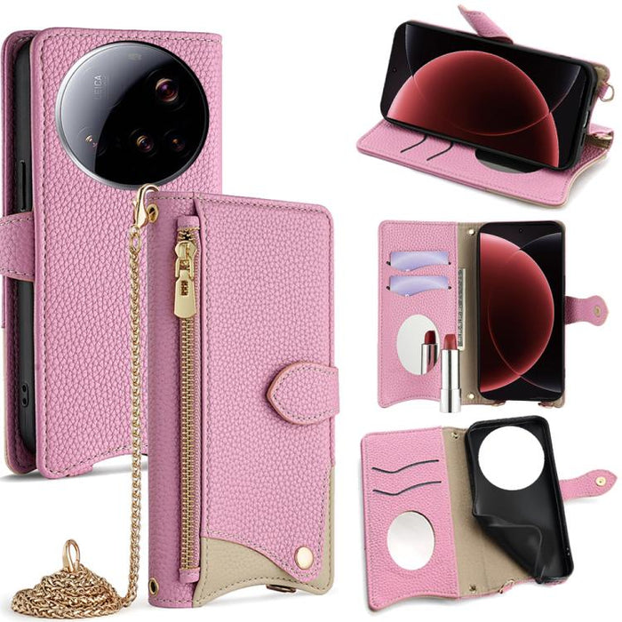 Funda para teléfono de piel de lichi con forma de cola de pez y cadena cruzada, For Xiaomi 17 Pro Max, For Xiaomi 17 Pro, For Xiaomi 17, For Xiaomi Civi 5 Pro, For Xiaomi 15 Ultra, For Xiaomi 14