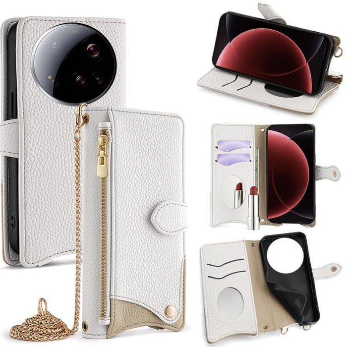 Funda para teléfono de piel de lichi con forma de cola de pez y cadena cruzada, For Xiaomi 17 Pro Max, For Xiaomi 17 Pro, For Xiaomi 17, For Xiaomi Civi 5 Pro, For Xiaomi 15 Ultra, For Xiaomi 14