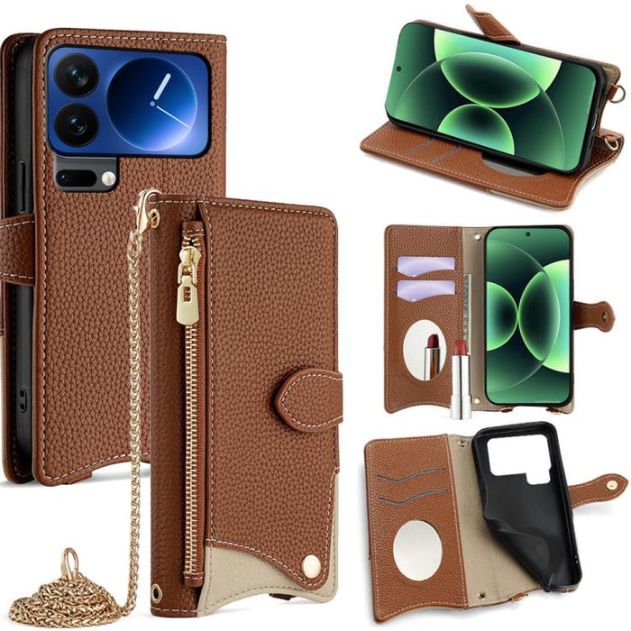 Funda para teléfono de piel de lichi con forma de cola de pez y cadena cruzada, For Xiaomi 17 Pro Max, For Xiaomi 17 Pro, For Xiaomi 17, For Xiaomi Civi 5 Pro, For Xiaomi 15 Ultra, For Xiaomi 14