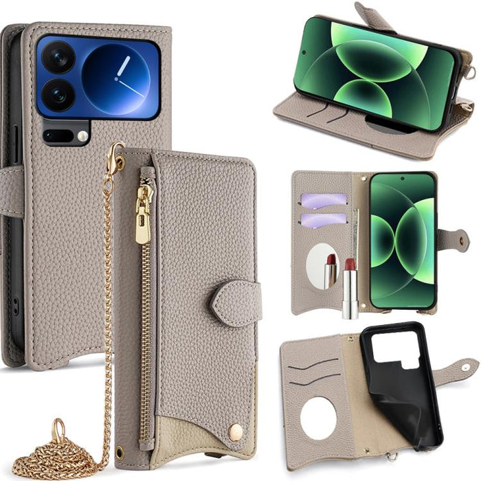 Funda para teléfono de piel de lichi con forma de cola de pez y cadena cruzada, For Xiaomi 17 Pro Max, For Xiaomi 17 Pro, For Xiaomi 17, For Xiaomi Civi 5 Pro, For Xiaomi 15 Ultra, For Xiaomi 14