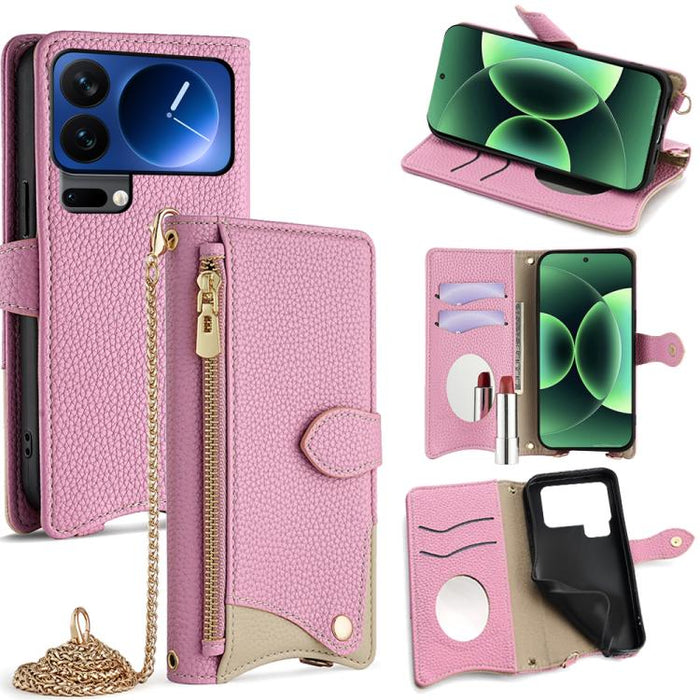 Funda para teléfono de piel de lichi con forma de cola de pez y cadena cruzada, For Xiaomi 17 Pro Max, For Xiaomi 17 Pro, For Xiaomi 17, For Xiaomi Civi 5 Pro, For Xiaomi 15 Ultra, For Xiaomi 14