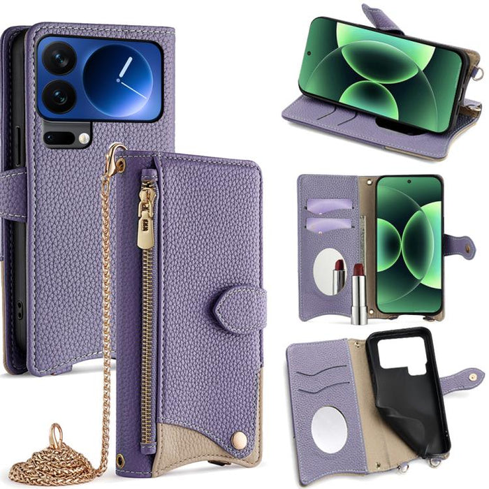 Funda para teléfono de piel de lichi con forma de cola de pez y cadena cruzada, For Xiaomi 17 Pro Max, For Xiaomi 17 Pro, For Xiaomi 17, For Xiaomi Civi 5 Pro, For Xiaomi 15 Ultra, For Xiaomi 14
