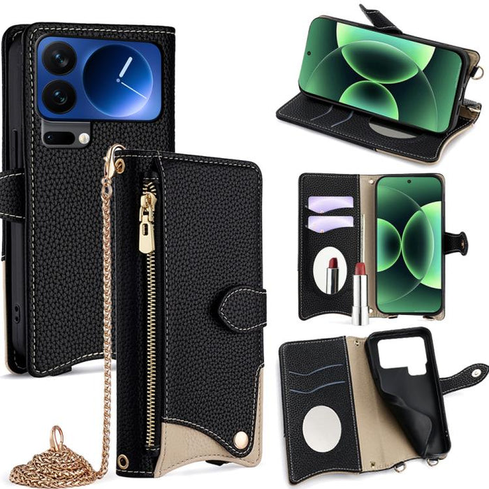 Funda para teléfono de piel de lichi con forma de cola de pez y cadena cruzada, For Xiaomi 17 Pro Max, For Xiaomi 17 Pro, For Xiaomi 17, For Xiaomi Civi 5 Pro, For Xiaomi 15 Ultra, For Xiaomi 14