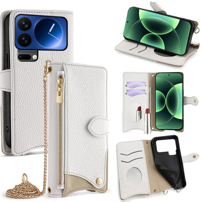Funda para teléfono de piel de lichi con forma de cola de pez y cadena cruzada, For Xiaomi 17 Pro Max, For Xiaomi 17 Pro, For Xiaomi 17, For Xiaomi Civi 5 Pro, For Xiaomi 15 Ultra, For Xiaomi 14