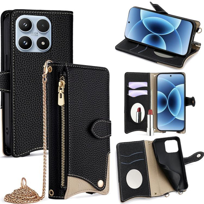 Funda para teléfono de piel de lichi con forma de cola de pez y cadena cruzada, For Xiaomi 17 Pro Max, For Xiaomi 17 Pro, For Xiaomi 17, For Xiaomi Civi 5 Pro, For Xiaomi 15 Ultra, For Xiaomi 14