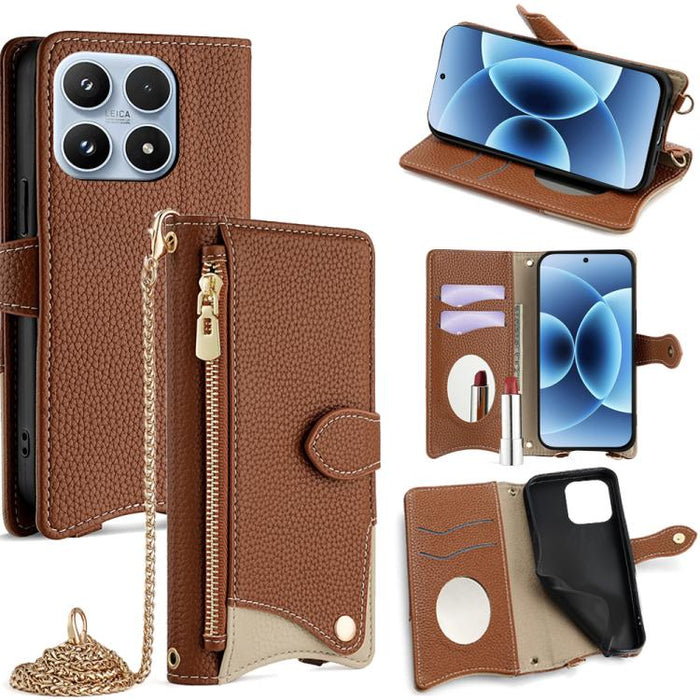 Funda para teléfono de piel de lichi con forma de cola de pez y cadena cruzada, For Xiaomi 17 Pro Max, For Xiaomi 17 Pro, For Xiaomi 17, For Xiaomi Civi 5 Pro, For Xiaomi 15 Ultra, For Xiaomi 14
