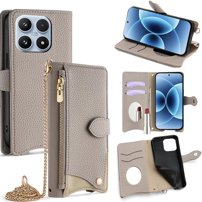 Funda para teléfono de piel de lichi con forma de cola de pez y cadena cruzada, For Xiaomi 17 Pro Max, For Xiaomi 17 Pro, For Xiaomi 17, For Xiaomi Civi 5 Pro, For Xiaomi 15 Ultra, For Xiaomi 14