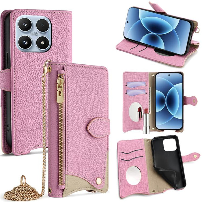 Funda para teléfono de piel de lichi con forma de cola de pez y cadena cruzada, For Xiaomi 17 Pro Max, For Xiaomi 17 Pro, For Xiaomi 17, For Xiaomi Civi 5 Pro, For Xiaomi 15 Ultra, For Xiaomi 14