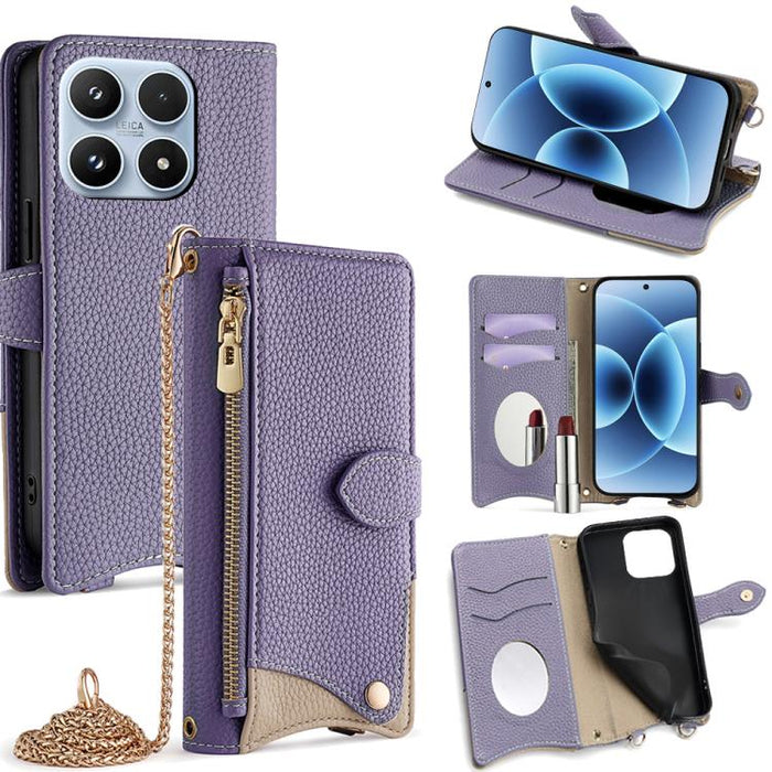 Funda para teléfono de piel de lichi con forma de cola de pez y cadena cruzada, For Xiaomi 17 Pro Max, For Xiaomi 17 Pro, For Xiaomi 17, For Xiaomi Civi 5 Pro, For Xiaomi 15 Ultra, For Xiaomi 14