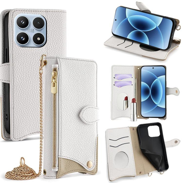Funda para teléfono de piel de lichi con forma de cola de pez y cadena cruzada, For Xiaomi 17 Pro Max, For Xiaomi 17 Pro, For Xiaomi 17, For Xiaomi Civi 5 Pro, For Xiaomi 15 Ultra, For Xiaomi 14